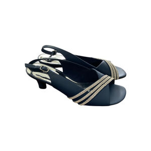 Easy Street Alive 5 Navy Rhinestone Slingback Heels 11 Wide